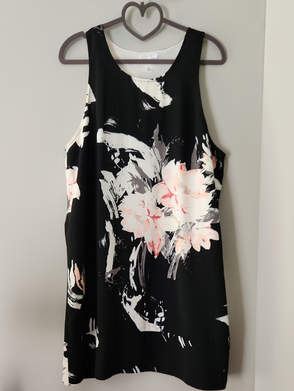 Leith Black Shift Dress with Soft Pink and Cream Floral Print